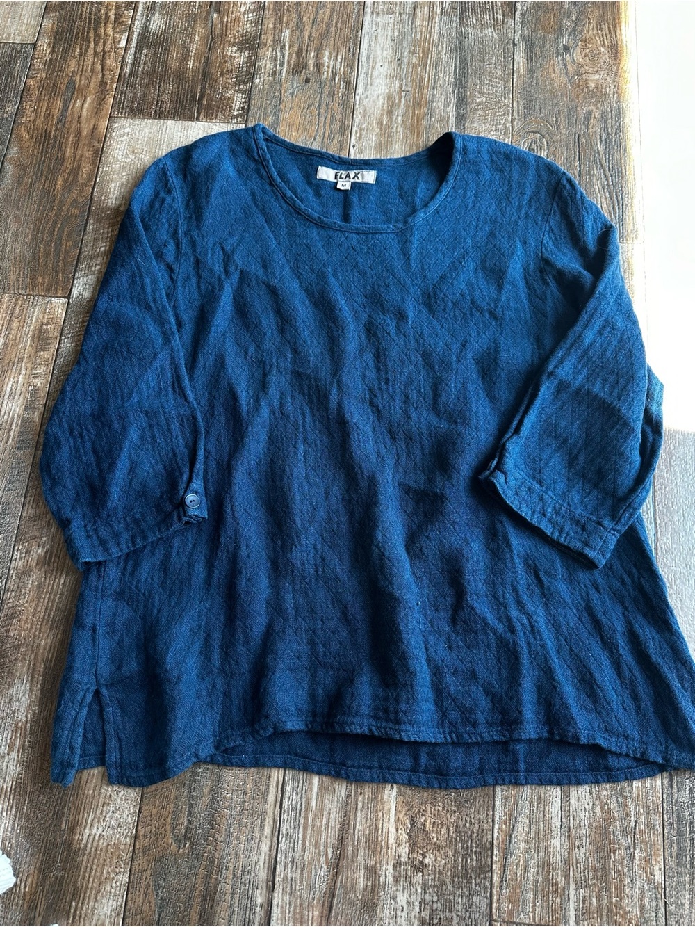 FLAX Linen Round Neck 3/4 Sleeve Coastal Grandma Cottagecore Minimalist Womens M